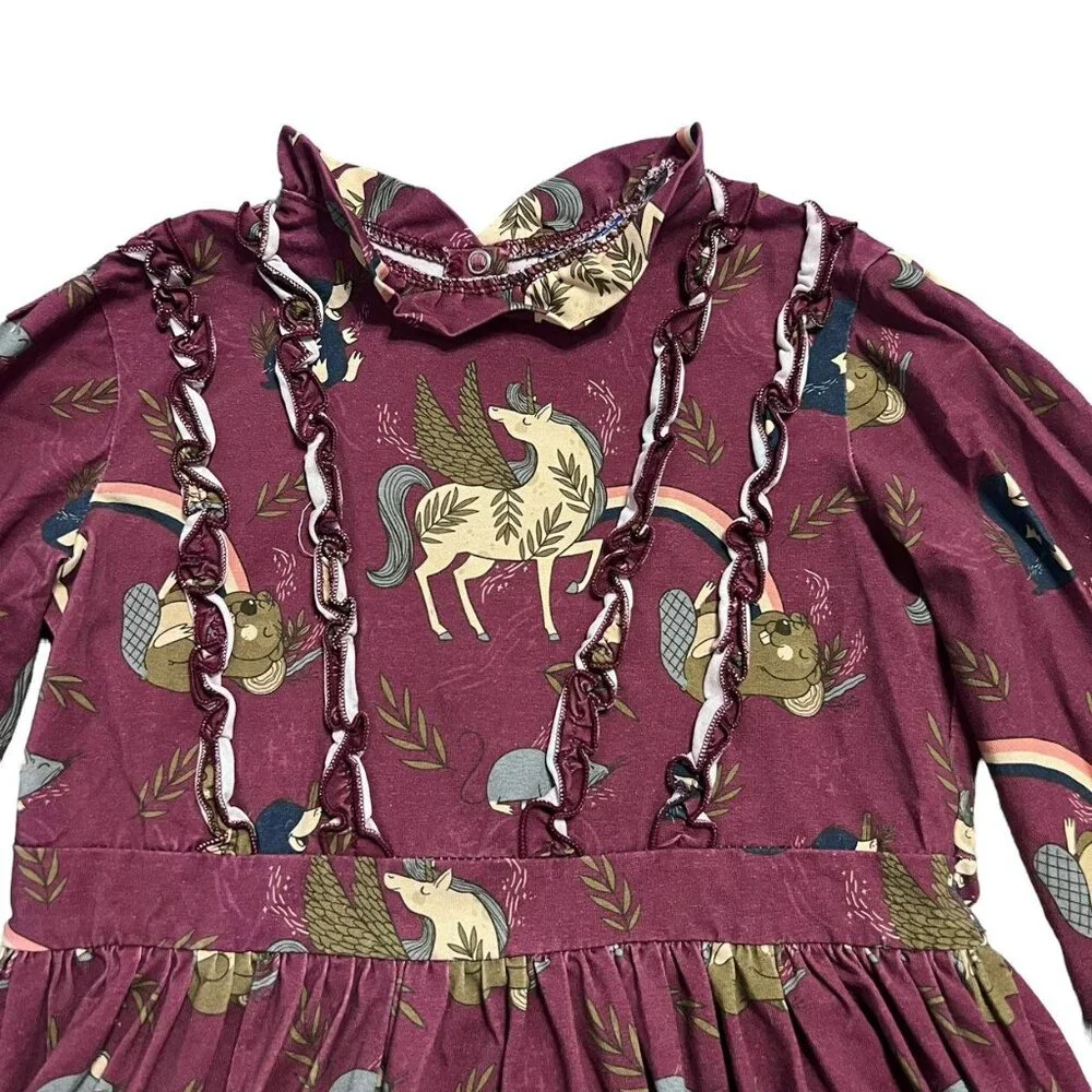 Raspberry Republic 116/122 (5-7Y) Organic Unicorn Crew Dress